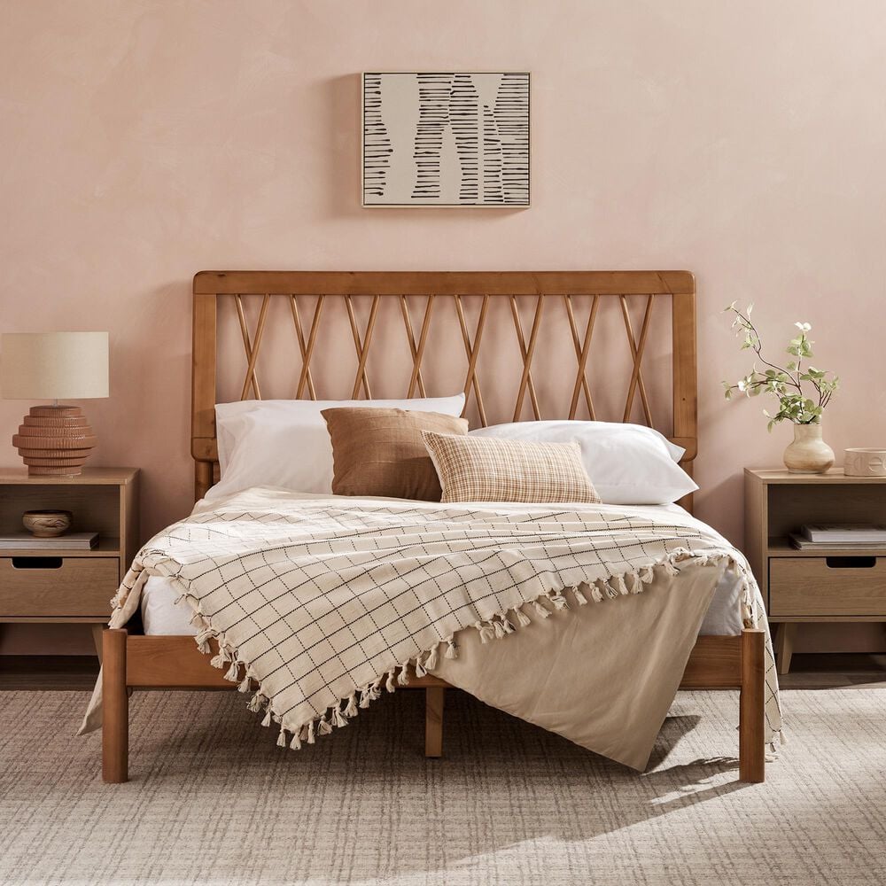 Walker Edison Cama X Spindle Full Platform Bed in Caramel, , large