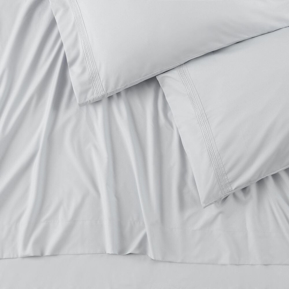 4-Piece Queen Solid Embroidered Sheet Set in Silver, , large