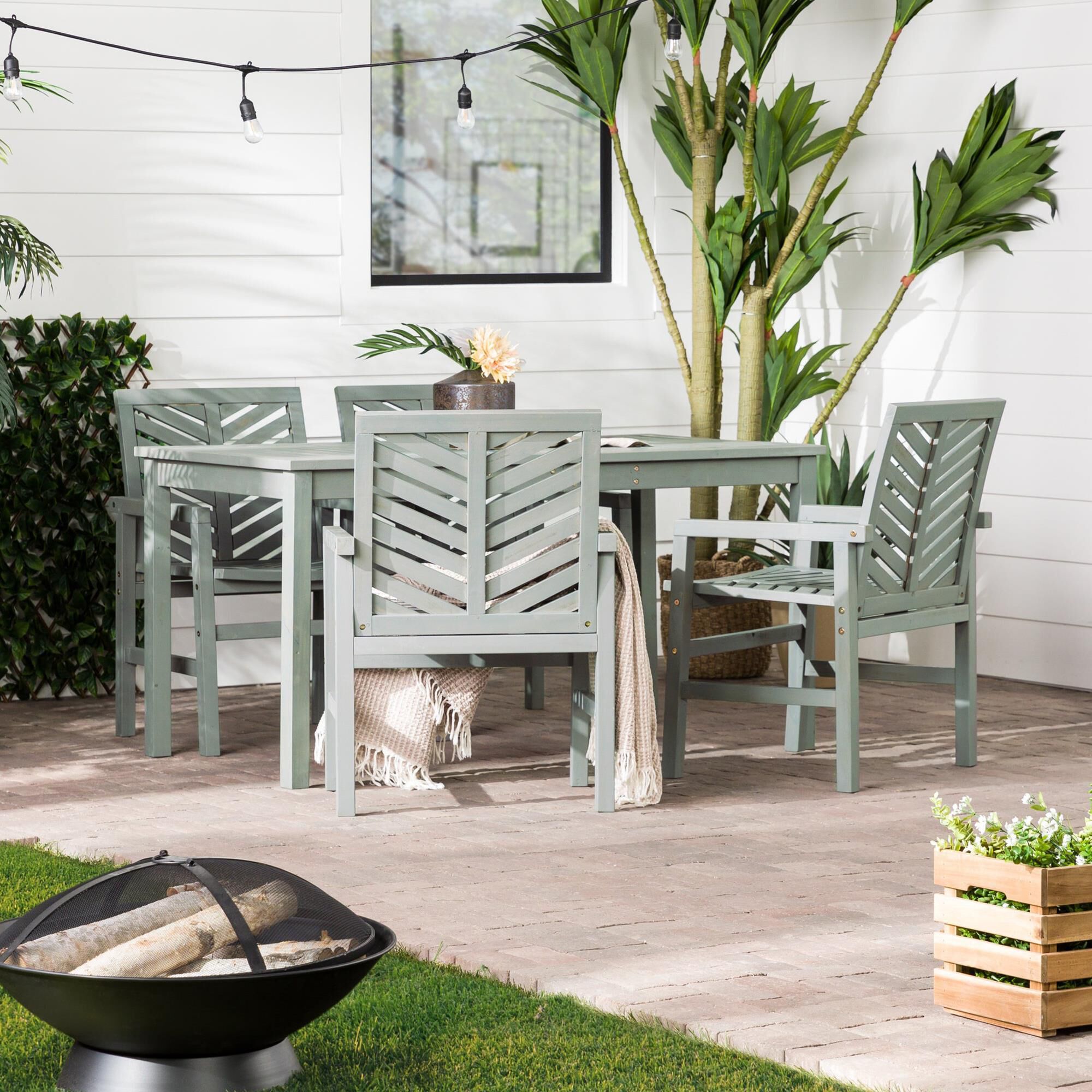 Walker Edison Vincent 5 Piece Patio Dining Set in Grey Wash NFM
