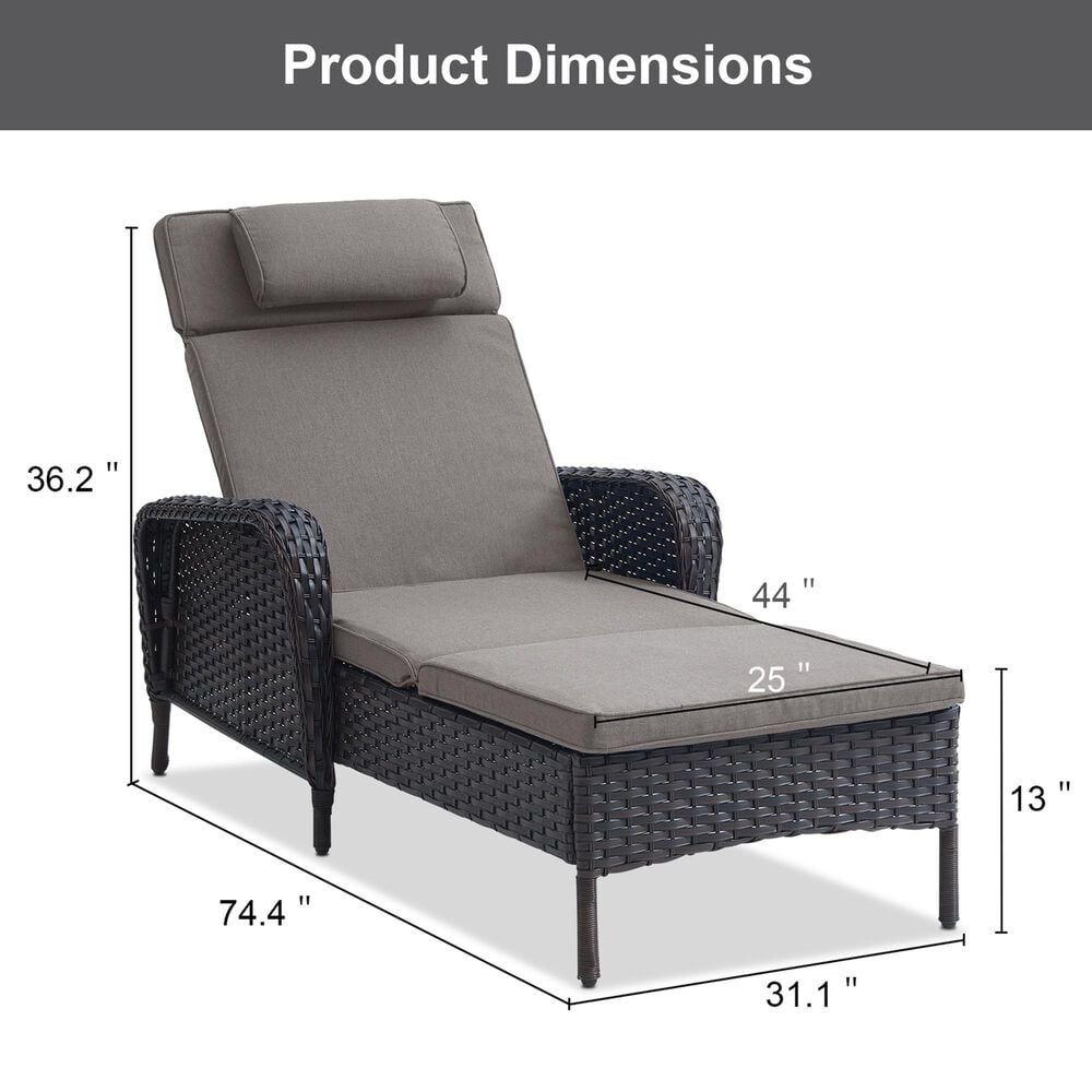 Sunwell Garden Outdoor Lounge Chair with Brown Rattan in Grey, , large