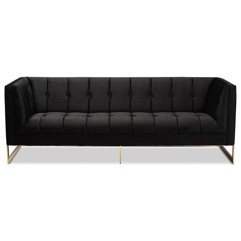 Baxton Studio Ambra Stationary Sofa in Black Velvet, , large