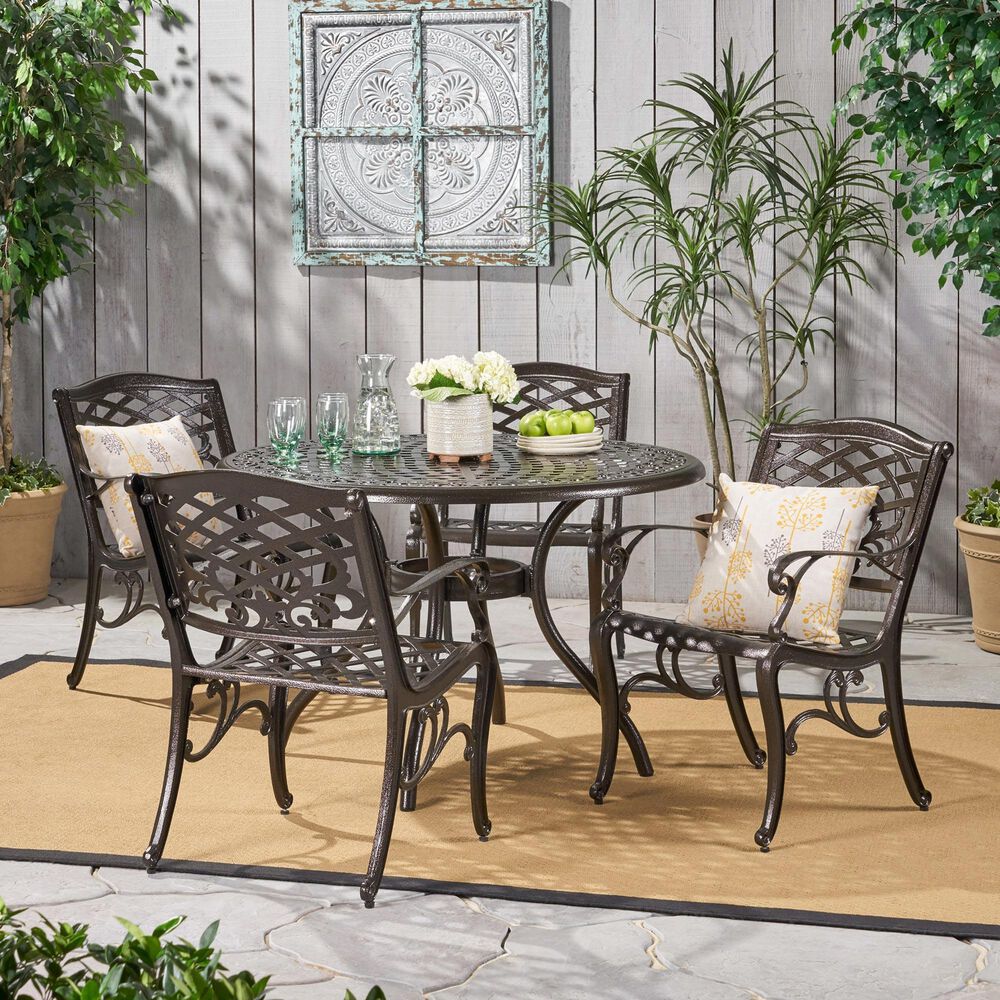 Hearth and Haven Chachere 5-Piece Outdoor Dining Set in Bronze, , large