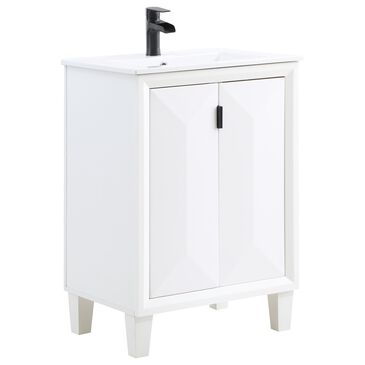 Dayton Hyde 24" Single Bathroom Vanity in White with Ceramic Top and Rectangle Sink, , large