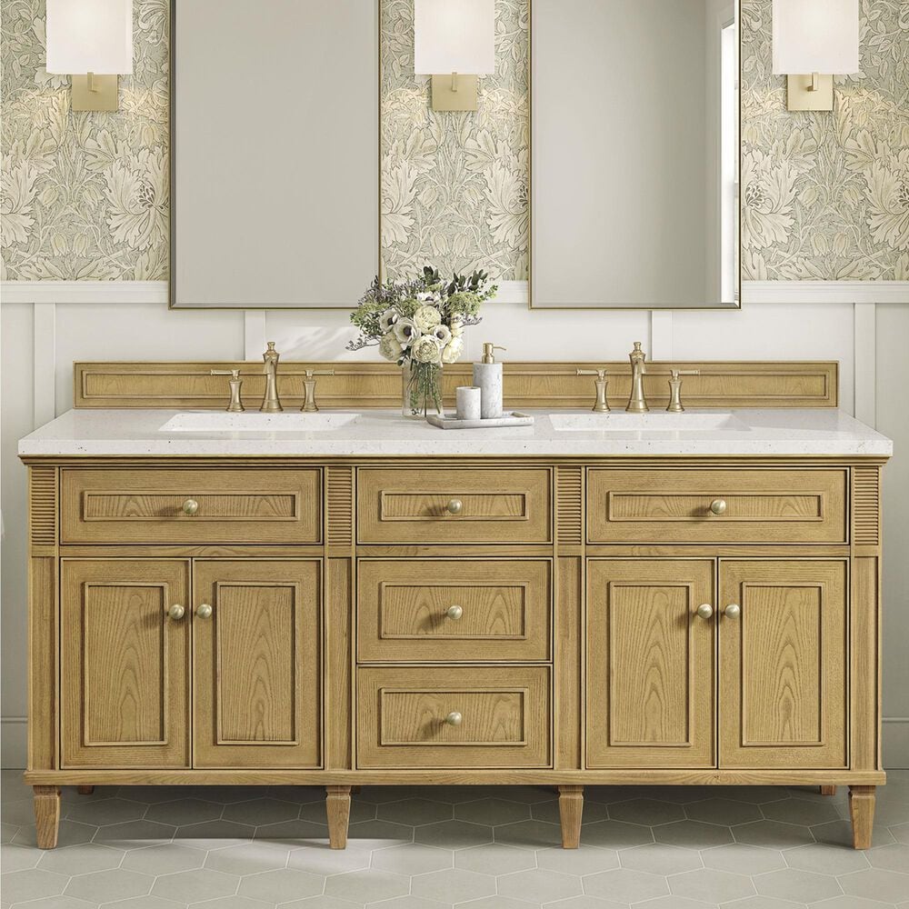 James Martin Vanities Lorelai 72&quot; Double Vanity in Light Natural Oak with 3 cm Lime Delight Quartz Top, , large