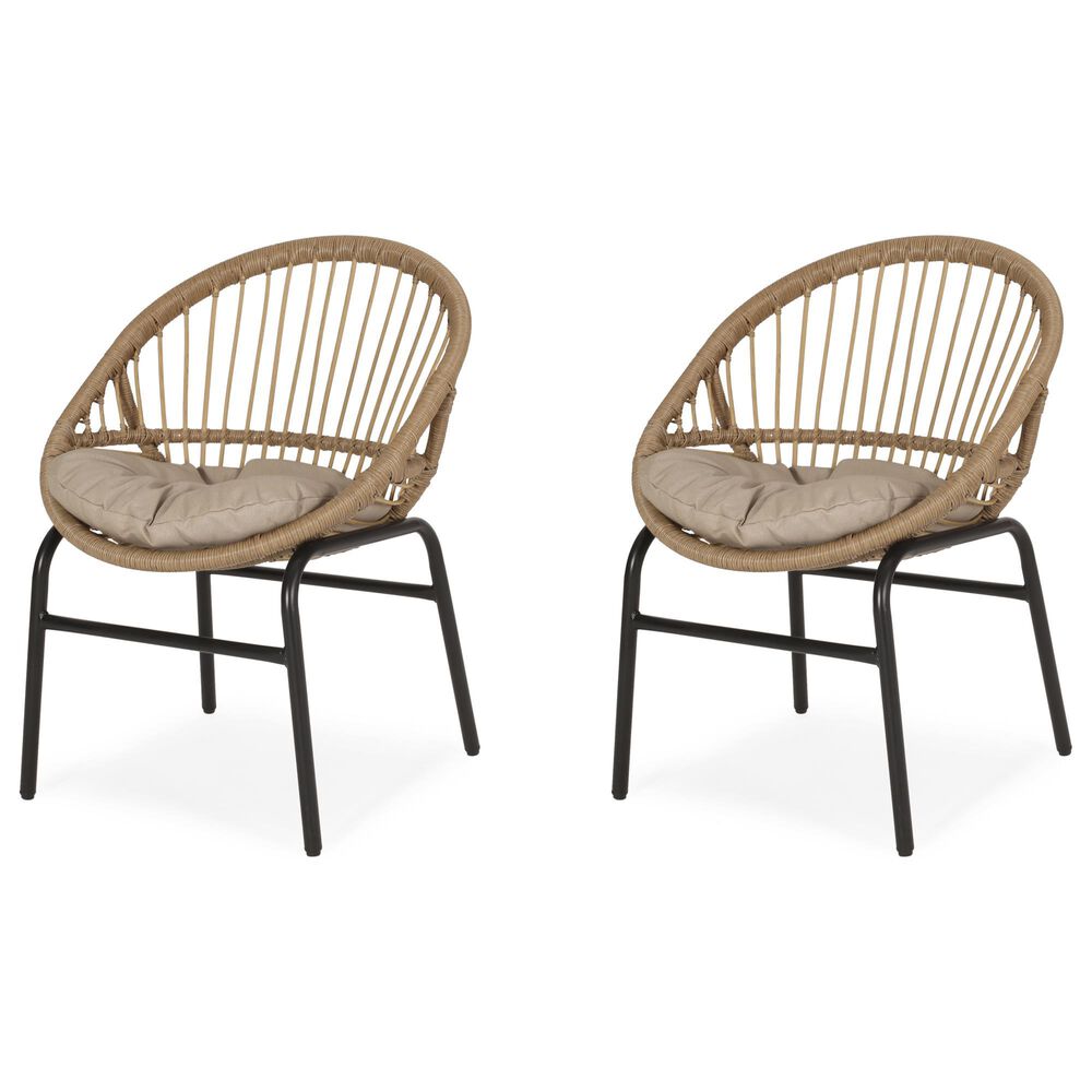 Hearth and Haven Edgar Outdoor Dining Chair with Beige Cushions in Brown (Set of 2), , large