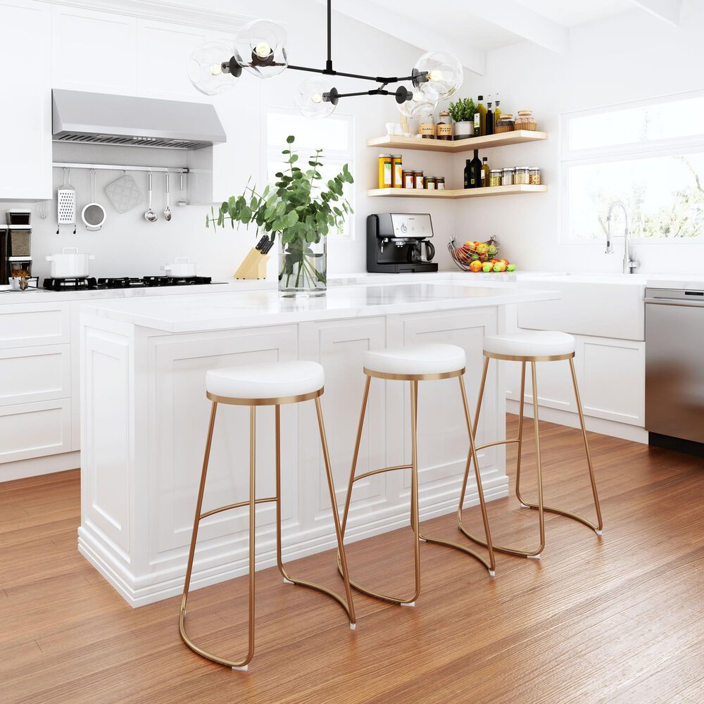 Zuo Modern Bree Barstool in White and Gold &#40;Set of 2&#41;, , large
