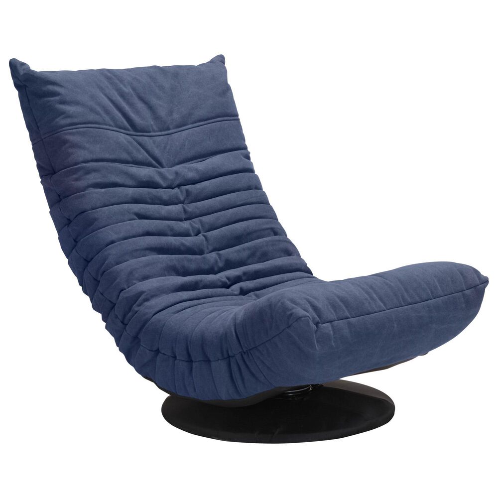 Zuo Modern Down Low Swivel Chair in Blue and Black, , large