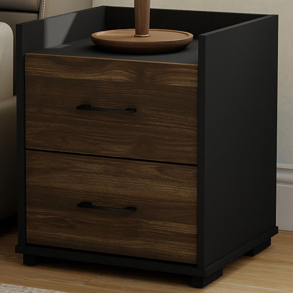 HOMLUX 2-Drawer Modern Nightstand in Columbia Walnut and Black, , large