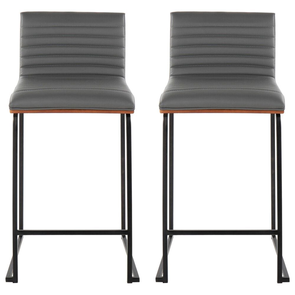 Lumisource Mason Mara Counter Stool with Grey Cushion in Black and Walnut &#40;Set of 2&#41;, , large