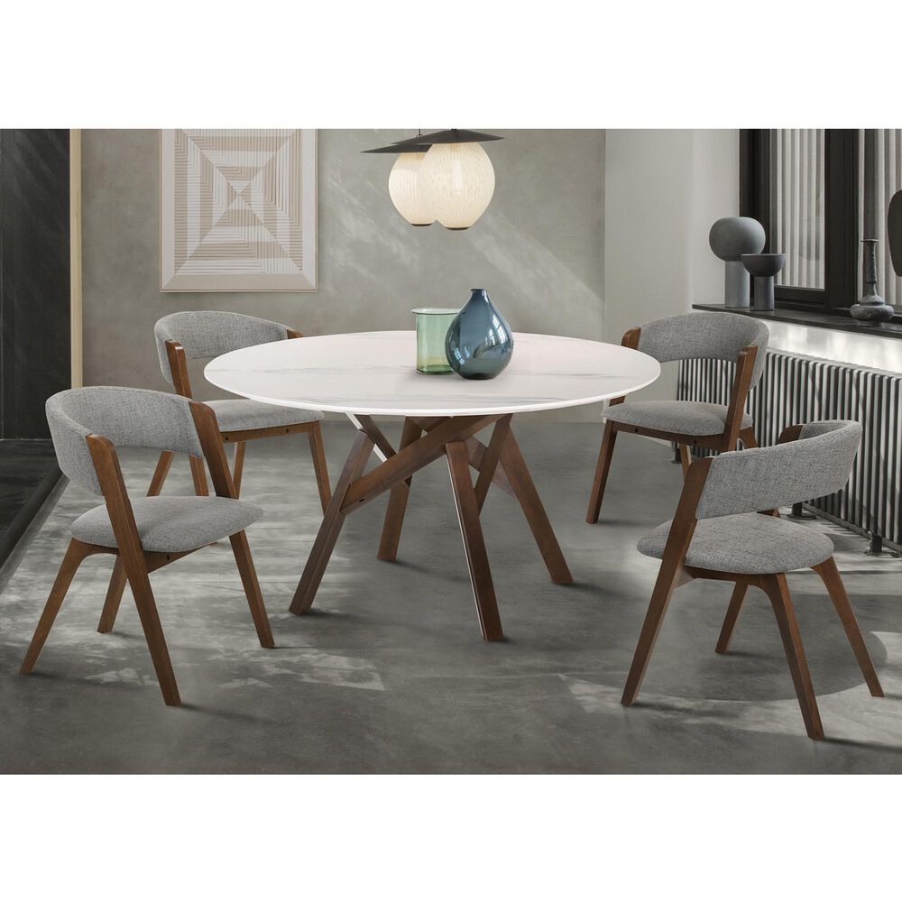Blue River Venus and Rowan 5-Piece Dining Set with Gray Cushion in Walnut and White, , large
