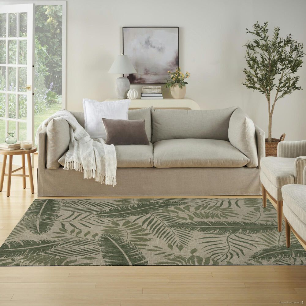 Nourison Garden Oasis GOA02 Ivory and Green 5&#39; x 7&#39; Indoor/Outdoor Area Rug, , large