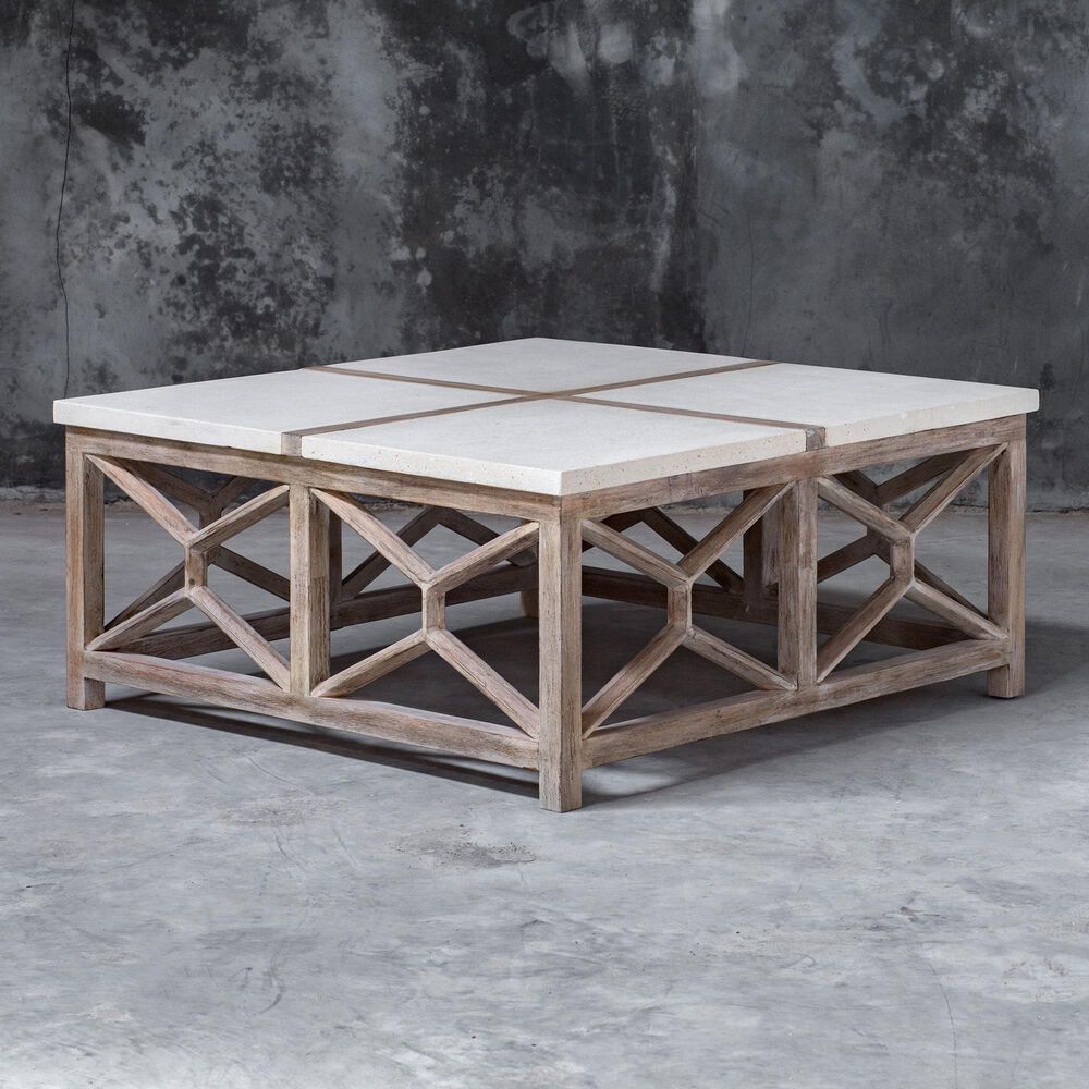 Uttermost Catali 40&quot; Square Coffee Table in Light Wood and Grey, , large
