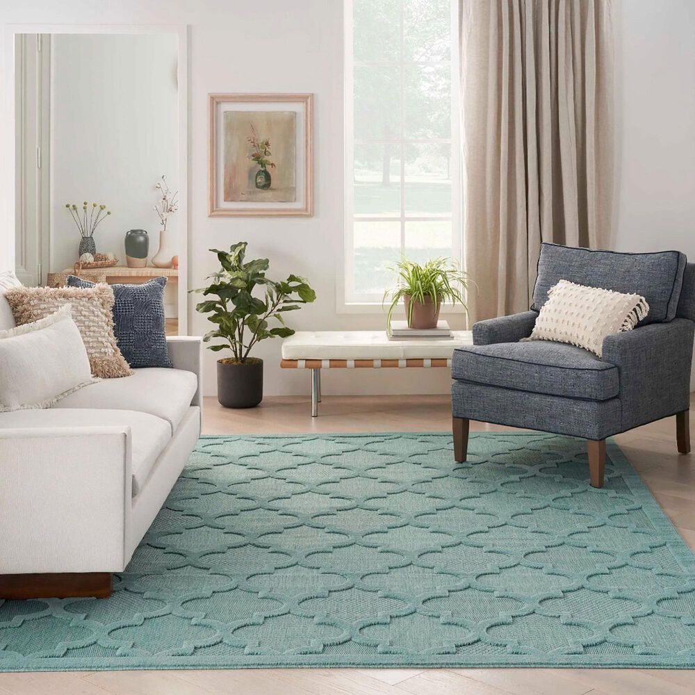 Nourison Easy Care 8&#39; x 10&#39; Aqua and Teal Indoor/Outdoor Area Rug, , large