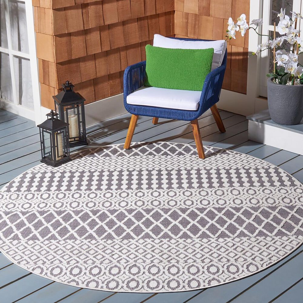 Safavieh Cabana CBN652A 6&#39;7&quot; Round Ivory and Grey Area Performance Rug, , large