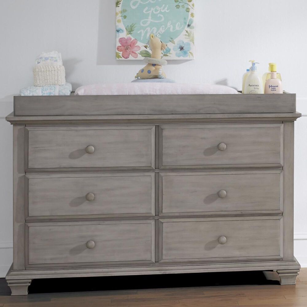 Oxford Baby Kenilworth 6 Drawer Dresser and Changing Topper in Stone Wash, , large