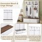 HOMLUX 6-Hook Hall Tree with Wood Grain Bench in White, , large