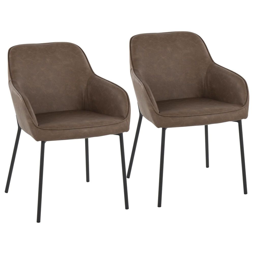 LumiSource Daniella Arm Chair with Espresso Faux Leather Cushion in Black (Set of 2), , large