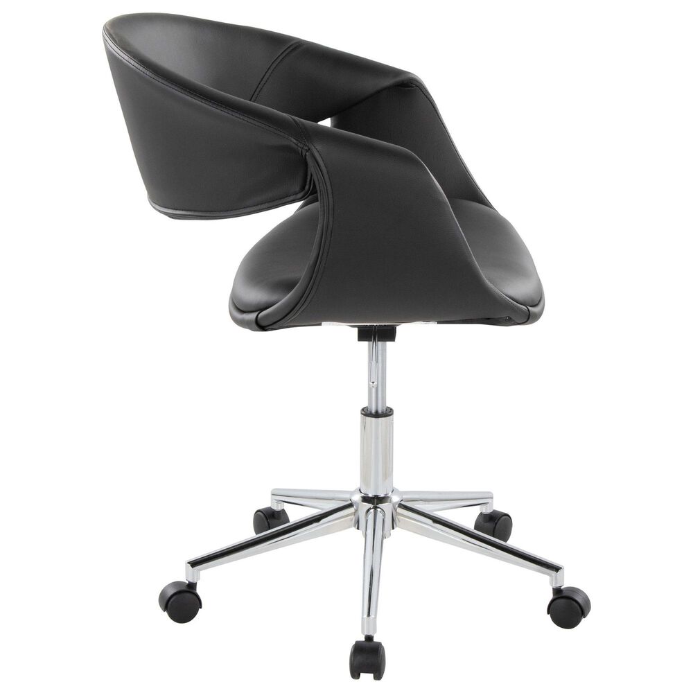 LumiSource Curvo Swivel Task Chair with Black Faux Leather Cushion in Chrome, , large