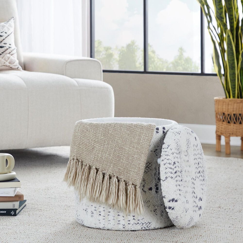 LumiSource Tahoe 18" Aztec Storage Ottoman in Ivory, , large