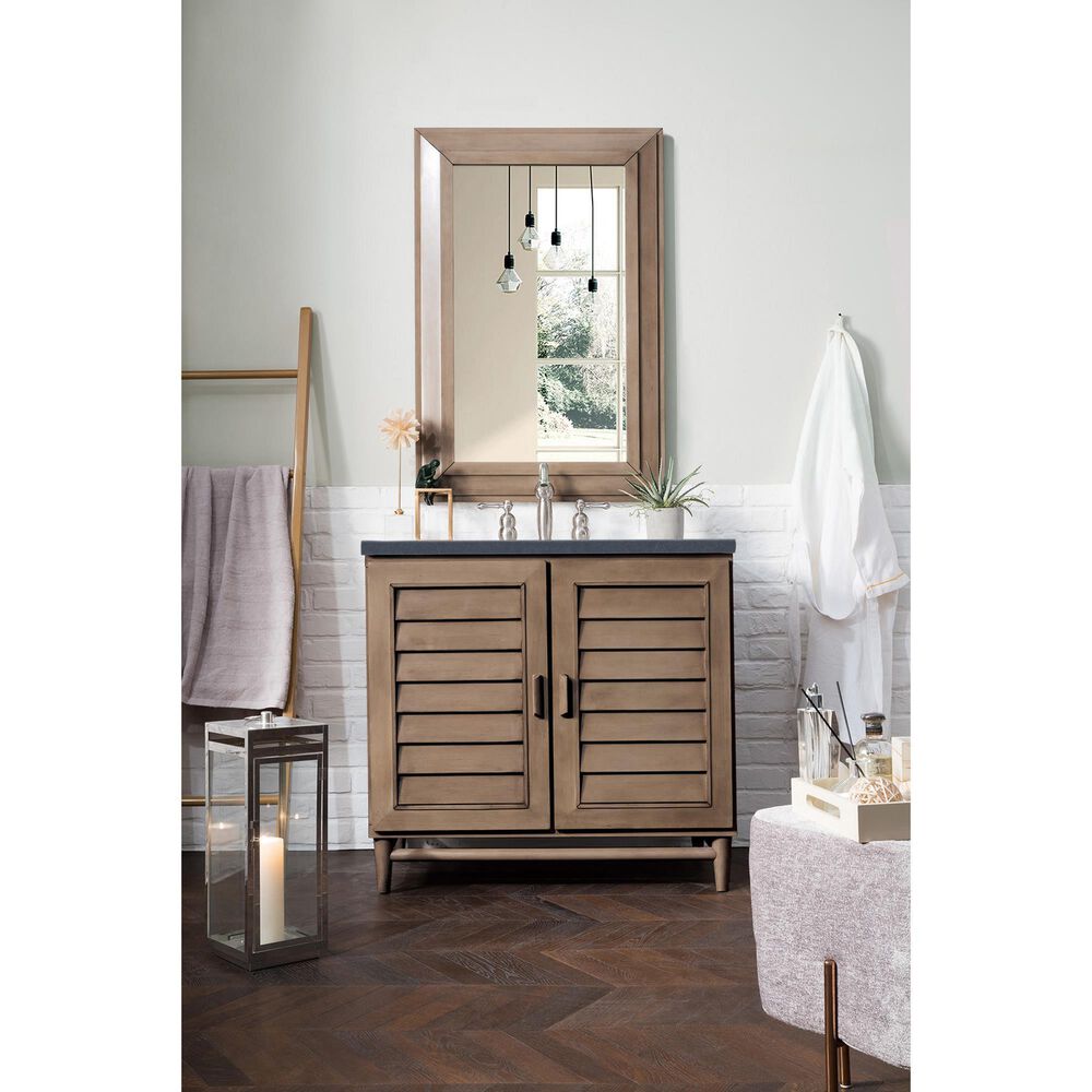 James Martin Vanities Portland 36&quot; Single Bathroom Vanity in Whitewashed Walnut with 3 cm White Zeus Quartz Top and Rectangular Sink, , large