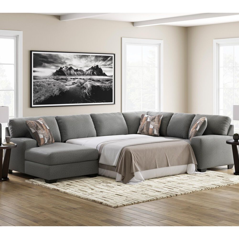 Ashley Clarington 3-Piece Sleeper Left Facing Sectional with Chaise in Greystone, , large