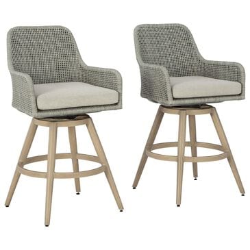 Ashley Seton Creek Patio Bar Stool with Cushion in Beige and Gray (Set of 2), , large