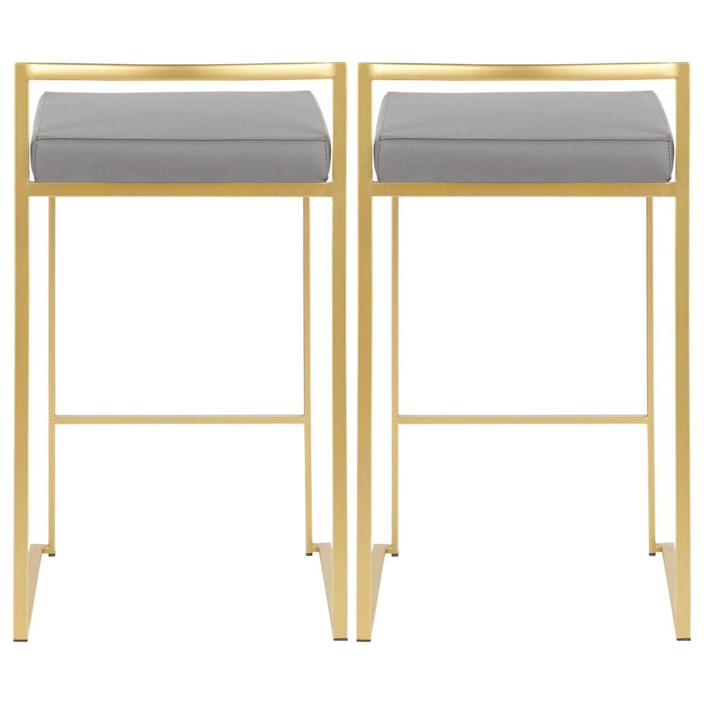 Lumisource Fuji Stackable Counter Stool with Grey Faux Leather Cushion in Gold &#40;Set of 2&#41;, , large