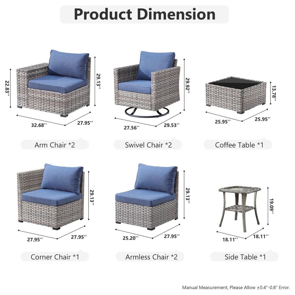 HOMLUX 9-Piece Wicker Sectional Patio Furniture Set in Denim Blue, , large