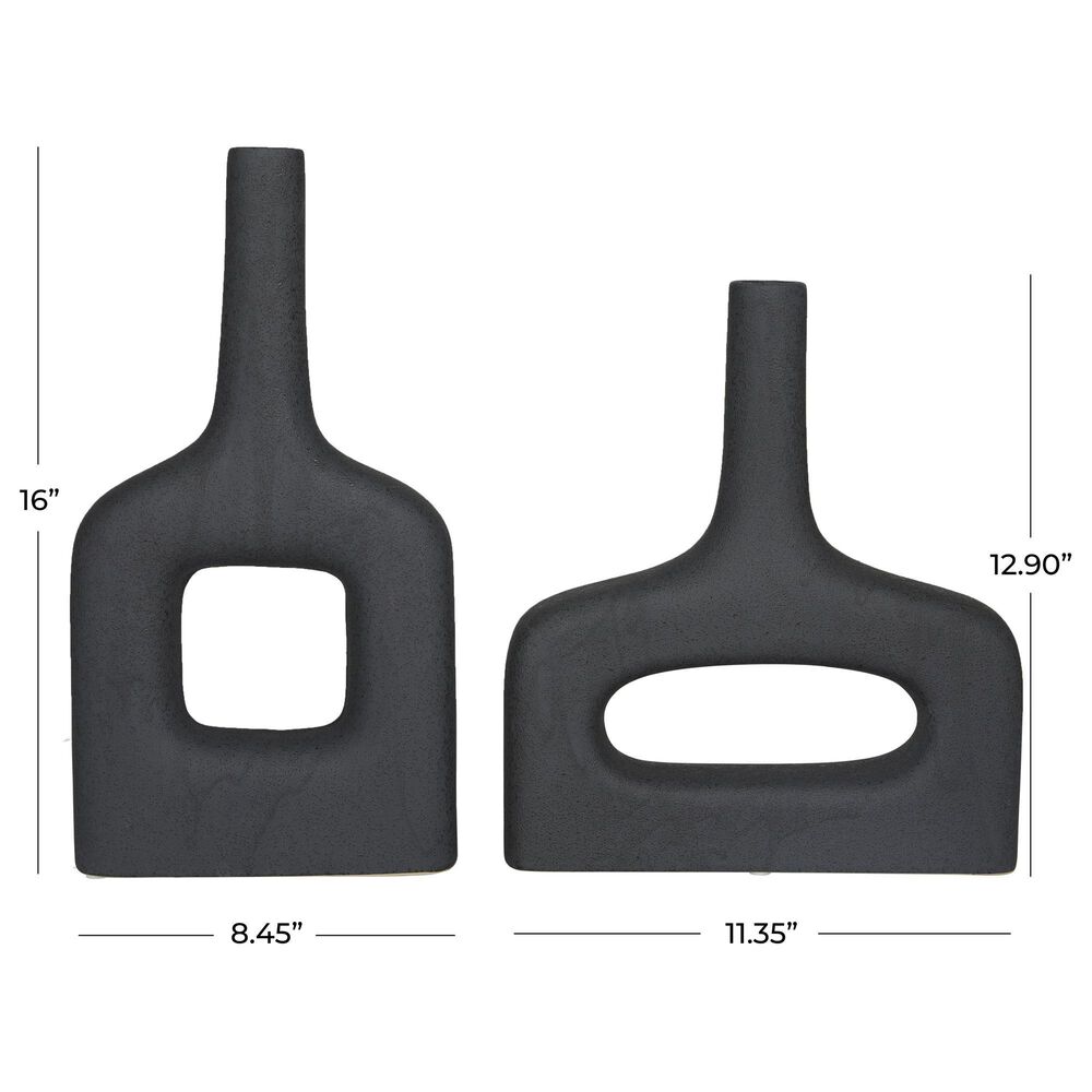 Maple and Jade 2-Piece Donut Shaped Decorative Vase Set in Matte Black, , large