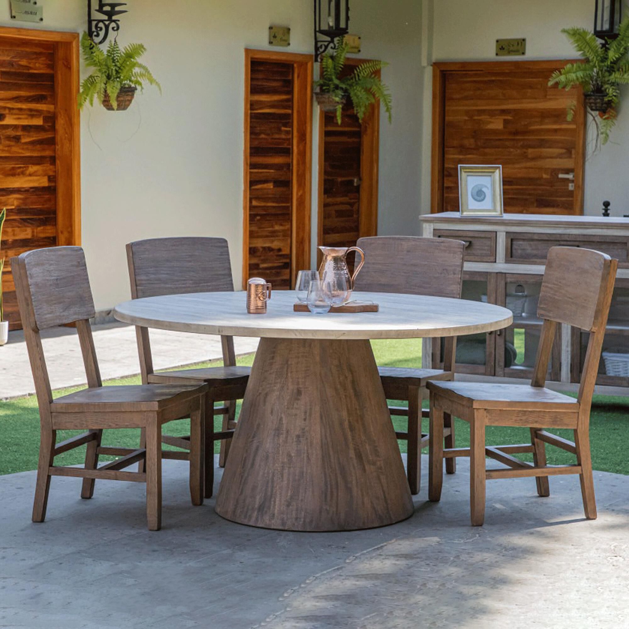 Fallridge Sahara 5 Piece Round Dining Set in Cream and Caramel NFM