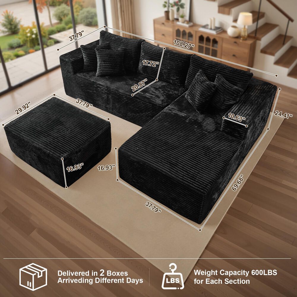 HOMLUX 108" Modular Sofa Set in Black, , large