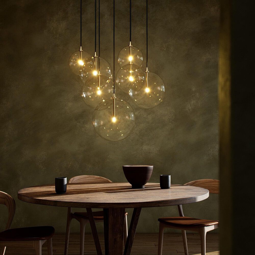 Four Hands Cluster 7-Light Chandelier in Burnished Brass and Black, , large