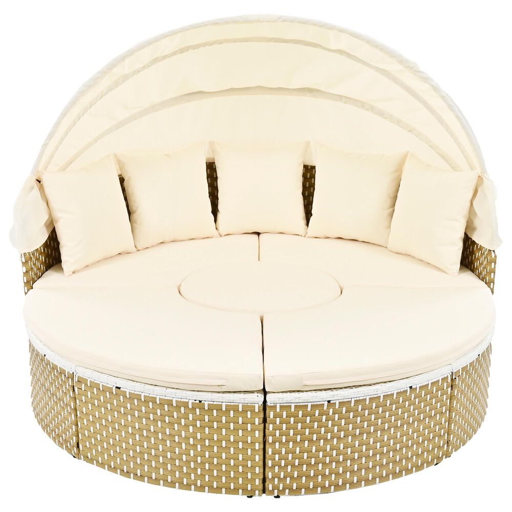 HOMLUX Patio Furniture Round Outdoor Sectional Sofa Set in Beige, , large