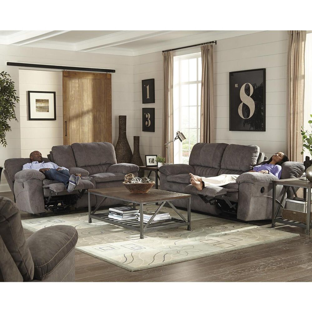 Catnapper Reyes Manual Lay Flat Reclining Console Loveseat in Graphite, , large
