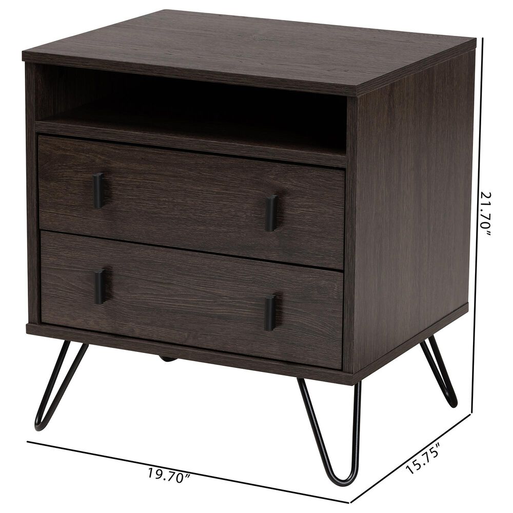 Baxton Studio Glover 2-Drawer Nightstand in Dark Brown and Black, , large