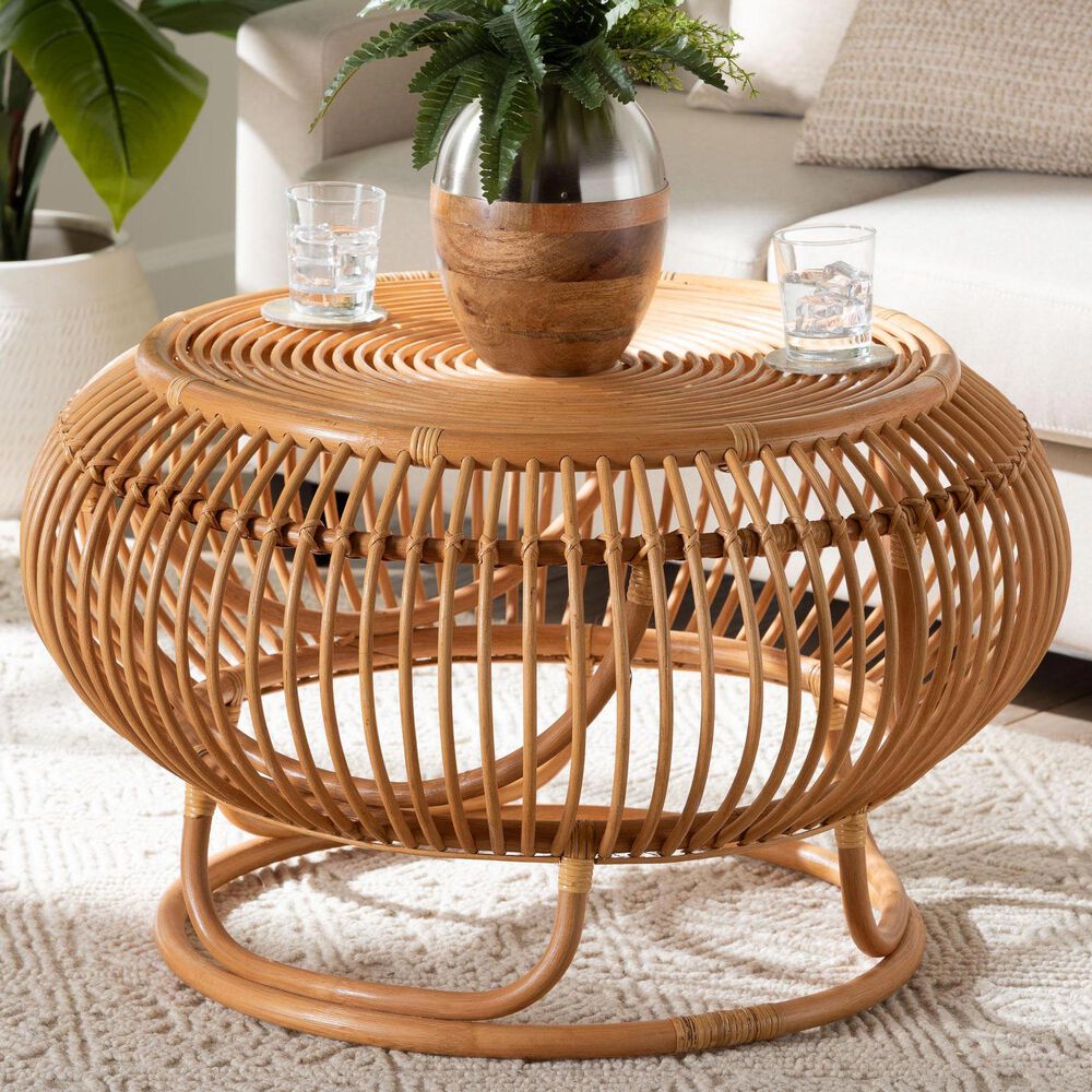 Baxton Studio Adeola Round Coffee Table in Light Honey, , large