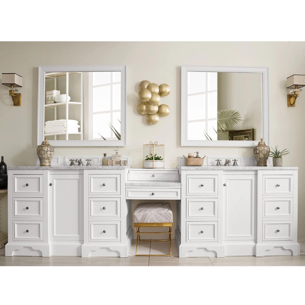 James Martin Vanities De Soto 118" Double Bathroom Vanity in Bright White with 3 cm Carrara White Marble Top, , large
