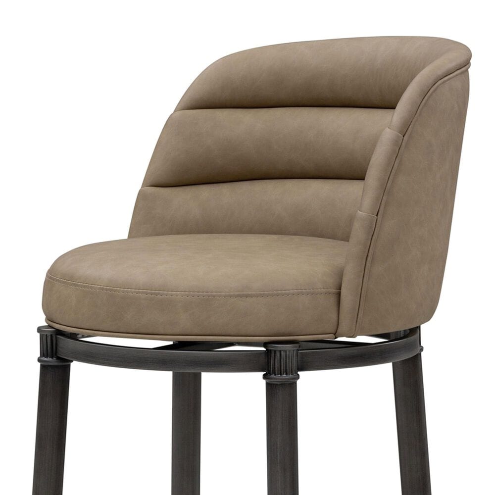 Armen Living Eunice Swivel Bar Height Stool with Mushroom Brown Upholstery in Antique Pewter, , large