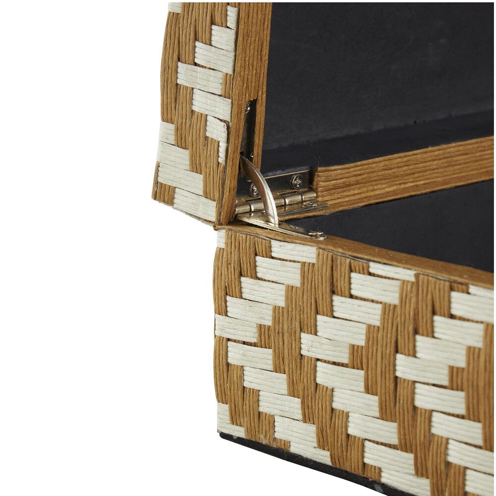 Maple and Jade 2-Piece Handmade Woven Zig Zag Storage Decorative Box Set in Matte Brown and Cream, , large