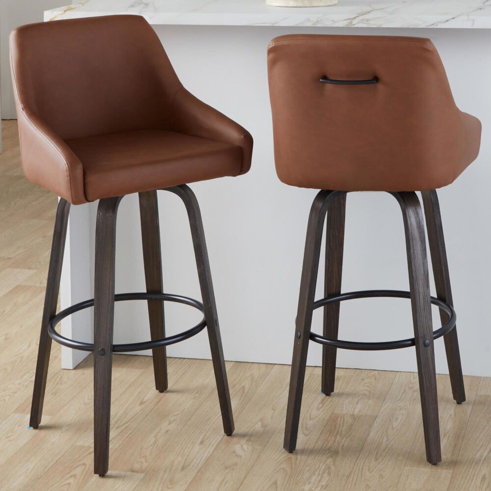 LumiSource Hannah Swivel Bar Stool with Camel Faux Leather Upholstery in Walnut and Black (Set of 2), , large