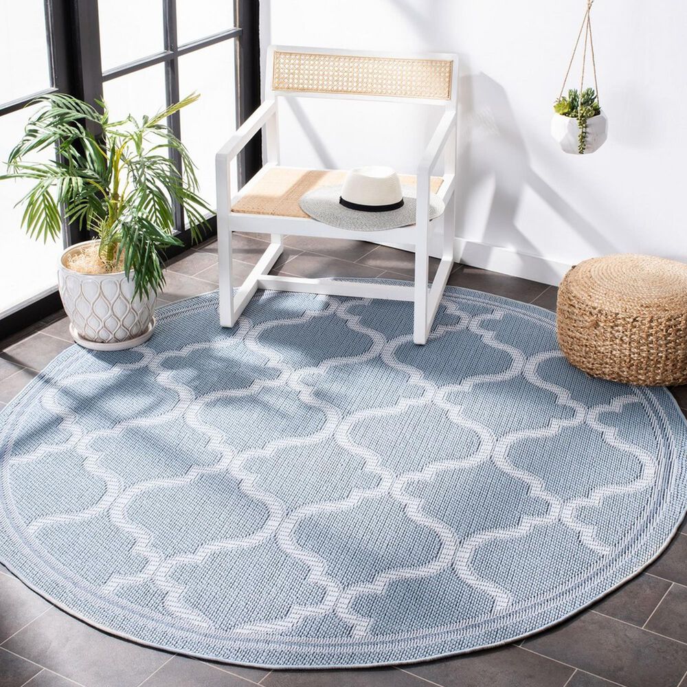 Safavieh Bermuda BMU810M 6&#39;7&quot; Round Light Blue and Ivory Indoor/Outdoor Area Performance Rug, , large