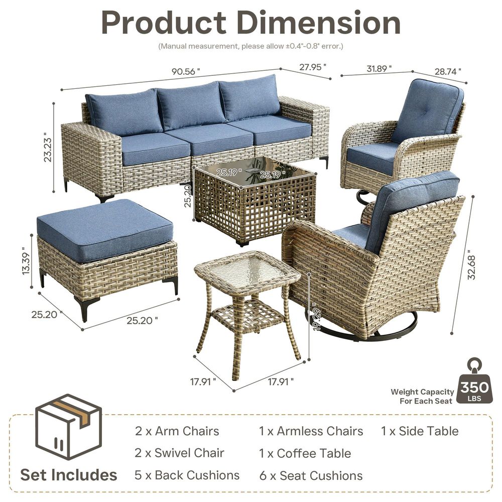 HOMLUX 8-Piece Patio Sectional Set in Denim Blue, , large