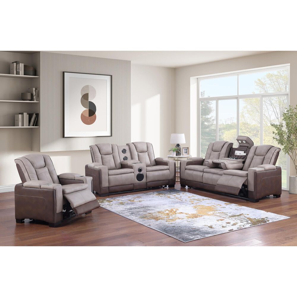 Titanic Furniture Power Reclining Loveseat with Power Headrest in Brown, , large