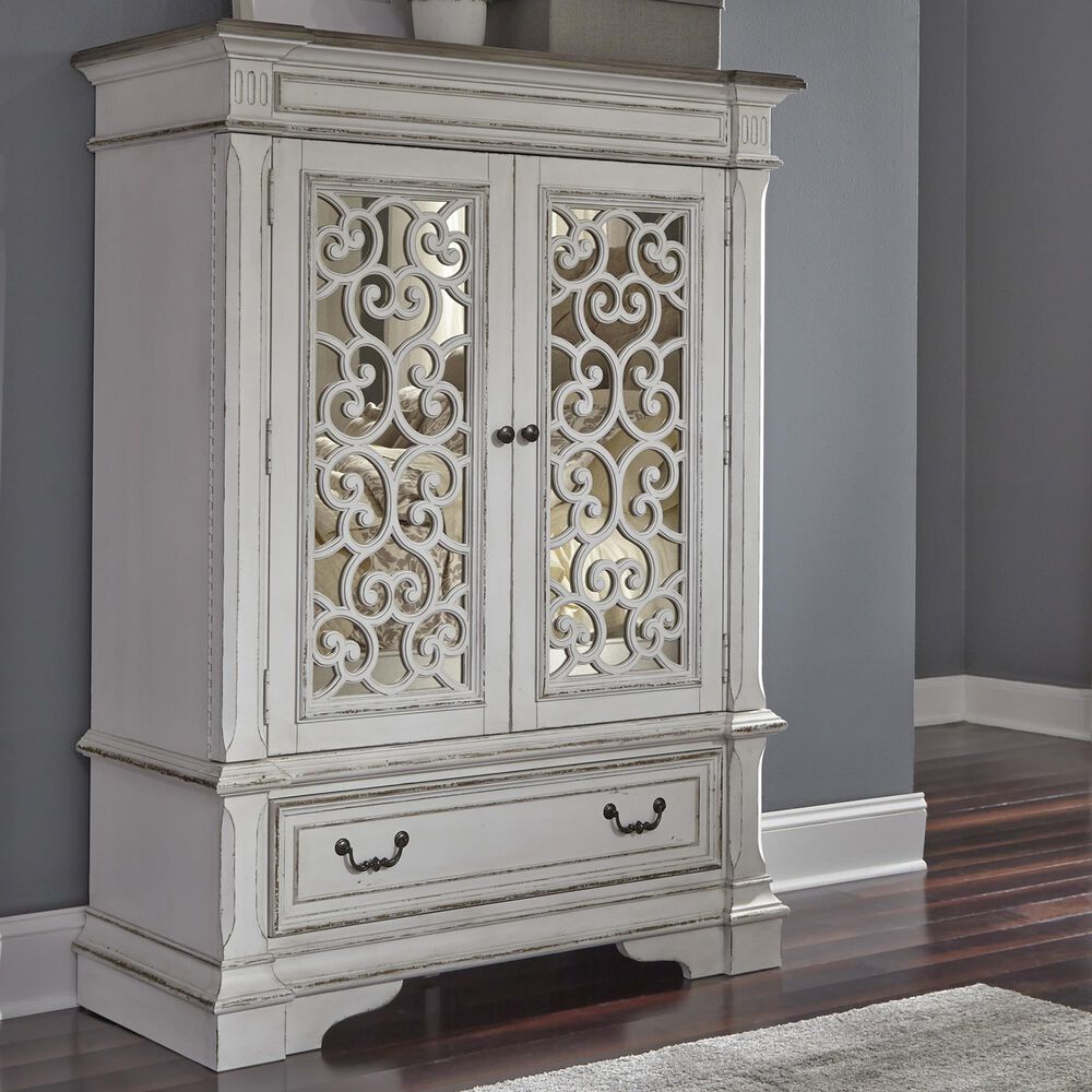 Belle Furnishings Abbey Park Mirrored Door Chest in White, , large