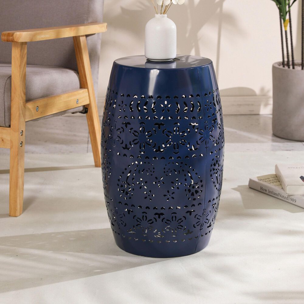 Hearth and Haven Outdoor Side Table with Built-In Solar Battery in Dark Blue, , large