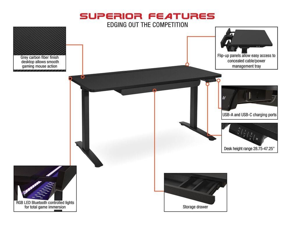 OSP Home Kilo Electric Battlestation Gaming Desk, , large