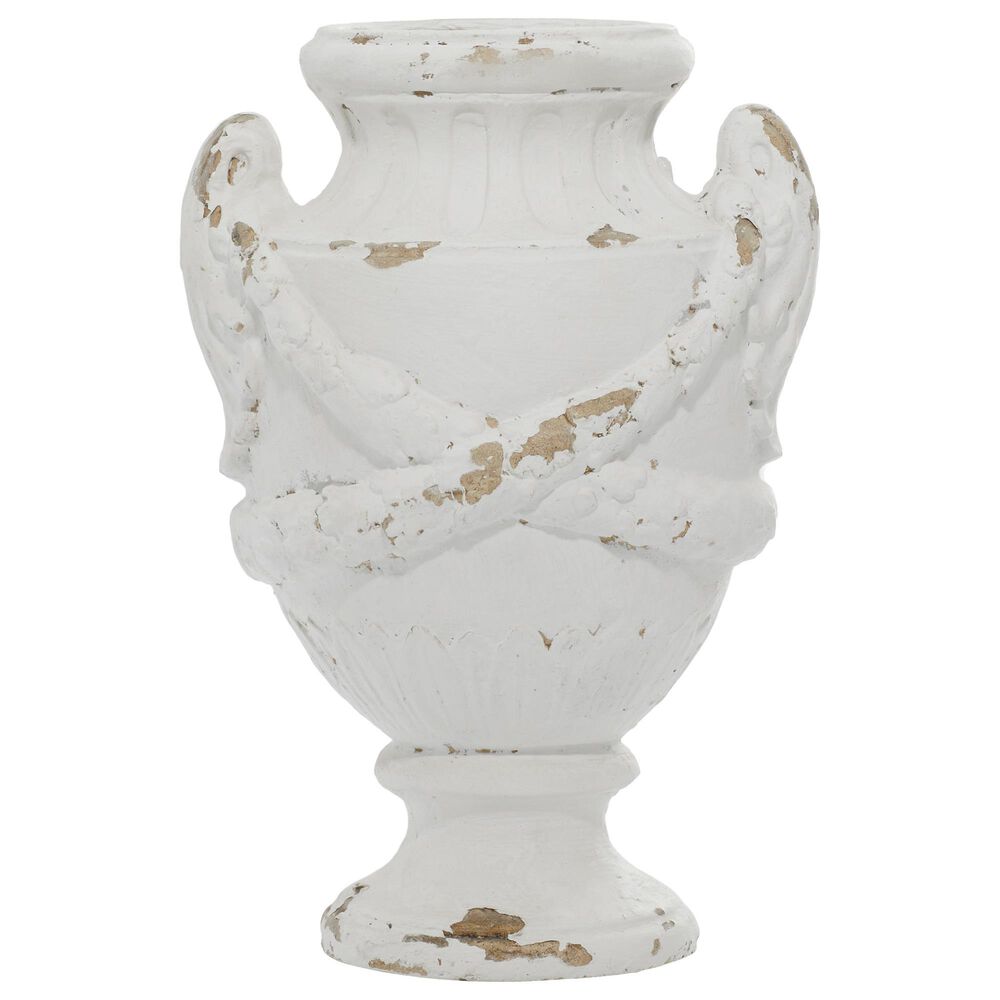Maple and Jade 18" x 12" Farmhouse Amphora Vase in Distressed Ivory White, , large
