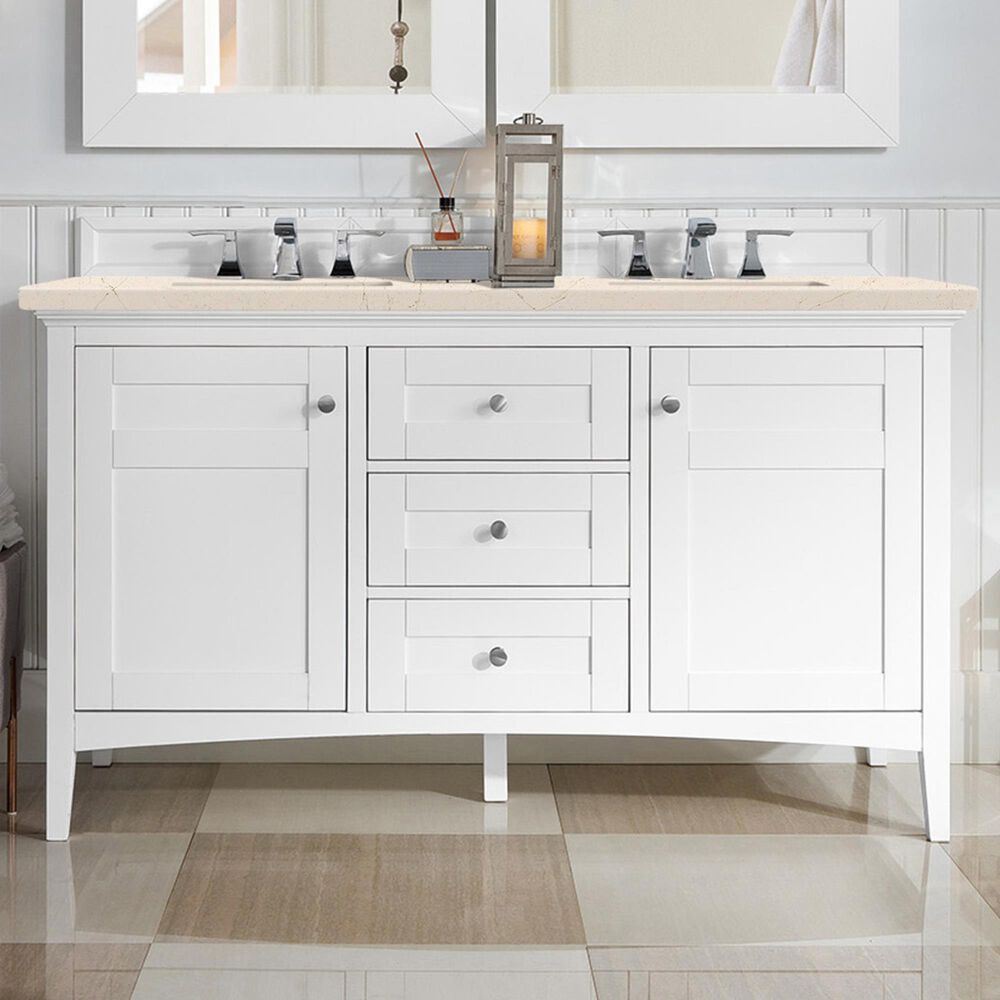 James Martin Palisades 60" Double Bathroom Vanity in Bright White with