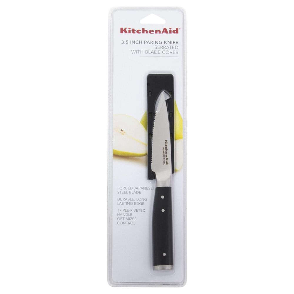 KitchenAid Gourmet 3.5&quot; Serrated Paring Knife in Stainless Steel and Black, , large