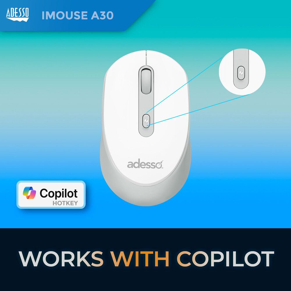 Adesso Wireless Mouse with AI Copilot Shortcut Button in White, , large